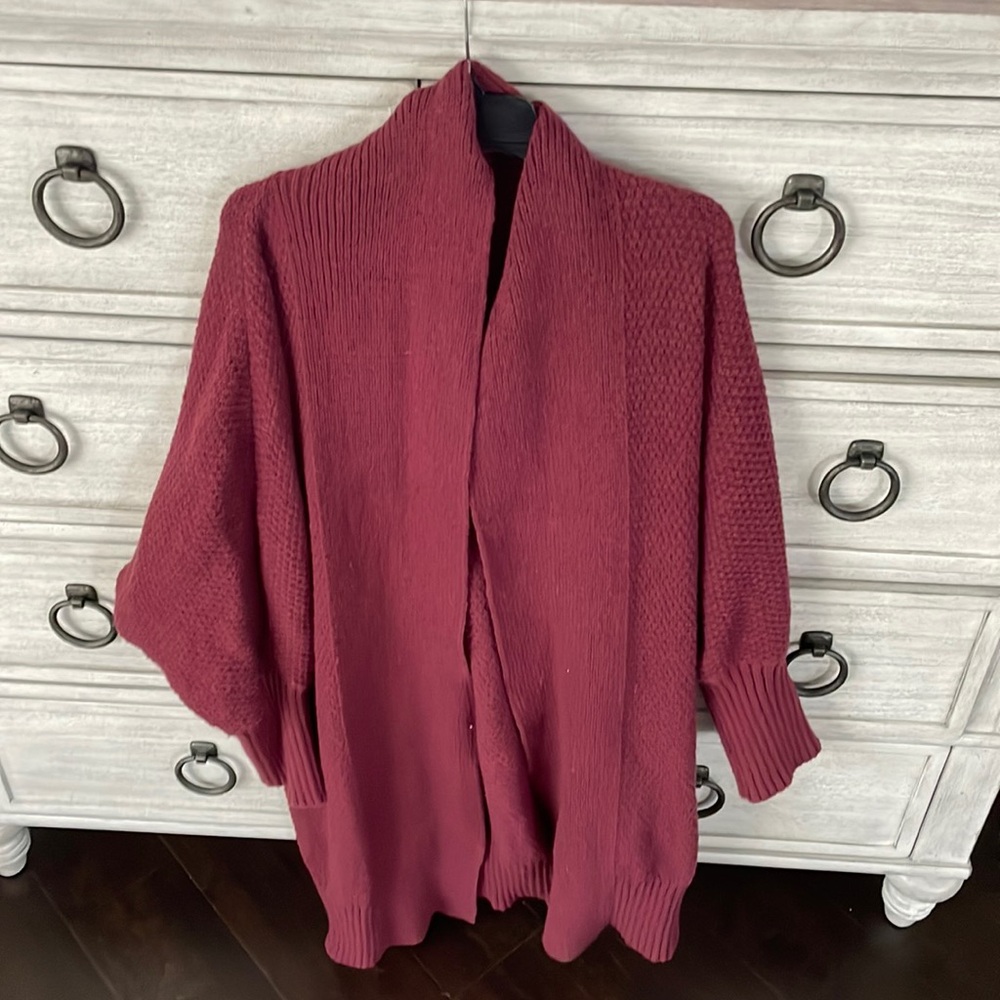 Long Burgundy Wrap Sweater